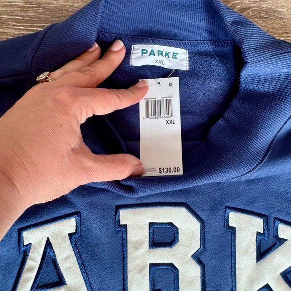 Parke Denim White Varsity Mock Neck Sweatshirt Size XXL, NWT - Picture 7 of 8